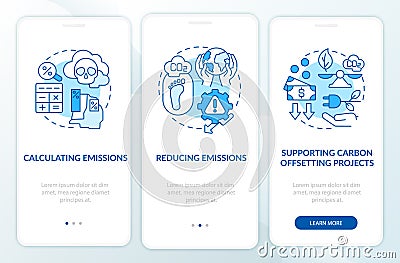 Carbon offset steps onboarding mobile app page screen with concepts Vector Illustration