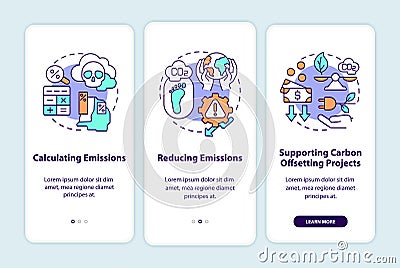 Carbon offsetting steps onboarding mobile app page screen with concepts Vector Illustration
