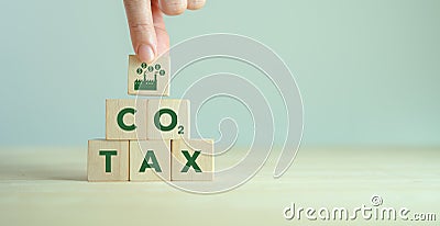 Carbon tax, CO2 tax, environmental and social responsibility business concept. Stock Photo