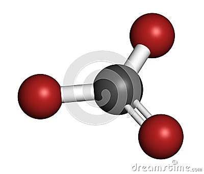 Carbonate anion, chemical structure. 3D rendering. Atoms are represented as spheres with conventional color coding: carbon (grey Stock Photo