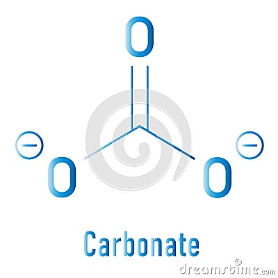 Carbonate anion, chemical structure. Skeletal chemical formula. Cartoon Illustration