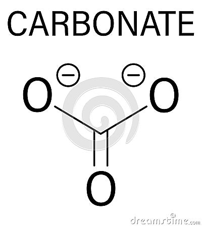 Carbonate anion molecule, chemical structure. Skeletal formula. Cartoon Illustration
