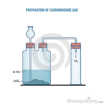 Preparation of Carbondioxide Gas in Laboratory with the help of Calcium Carbonate and Hydrochloric acid Stock Photo