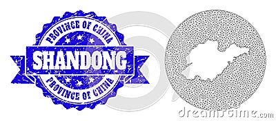 Carcass Mesh Circle Inverted Map of Shandong Province with Grunge Seal Stock Photo