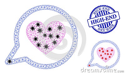 Carcass Mesh Love Message Pictograms with Virus Items and Distress Round High-End Stamp Seal Vector Illustration