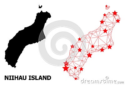 Carcass Polygonal Map of Niihau Island with Red Stars Vector Illustration