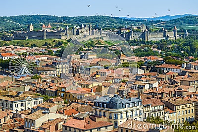 Carcassonne France beautiful view medieval fortress old castle town ancient summer Stock Photo