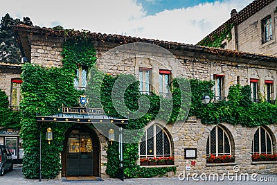 Hotel de La Cite in the medieval historic centre of Carcassonne, a hilltop town in southern France Editorial Stock Photo