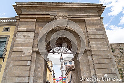 Carcassonne hilltop town in southern France UNESCO World Heritage Site famous medieval citadel door arch Editorial Stock Photo
