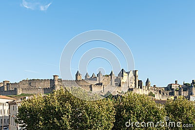 Carcassonne is one of the most beautiful fortified cities in France with double walls Stock Photo