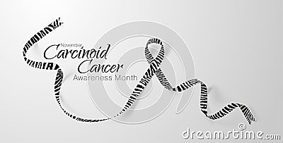 Carcinoid Cancer Awareness Calligraphy Poster Design. Realistic Zebra Stripe Ribbon. November is Cancer Awareness Month Vector Illustration