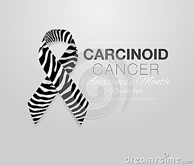 Carcinoid Cancer Awareness Calligraphy Poster Design. Realistic Zebra Stripe Ribbon. November is Cancer Awareness Month. Vector Stock Photo
