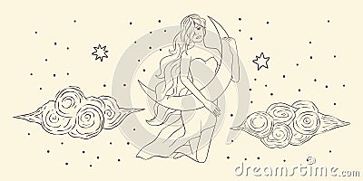 Card astrology woman poster. Vector Illustration