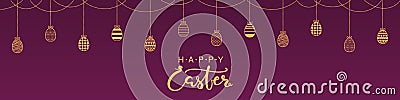Easter gold and purple eggs bunting Vector Illustration
