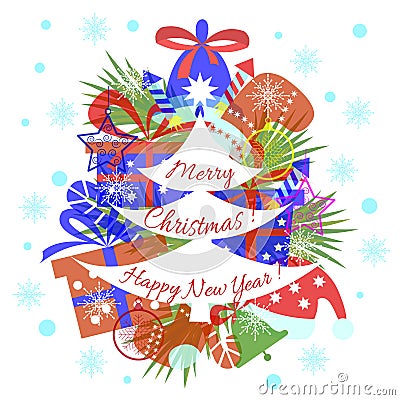 Card, banner, Merry Christmas, Happy New Year Stock Photo