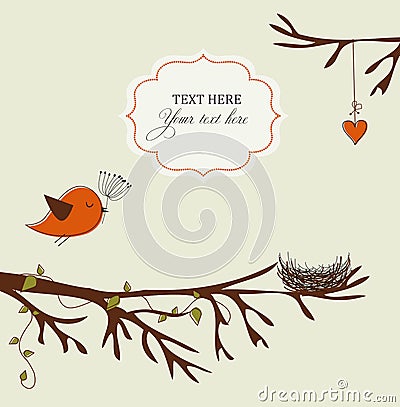 Card with bird and nest Vector Illustration
