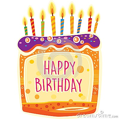 Card with birthday cake and candles Vector Illustration