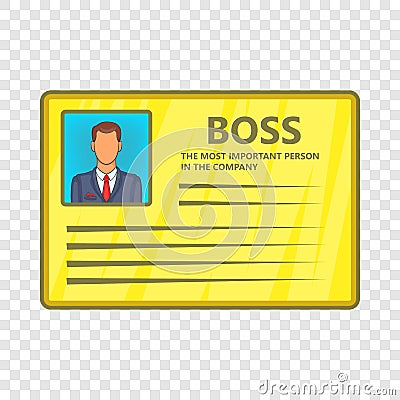 Card of boss icon, cartoon style Vector Illustration