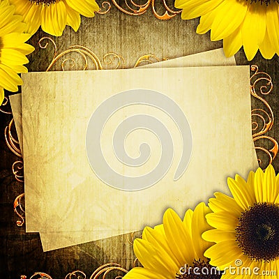 Card with bunch of sunflowers Stock Photo