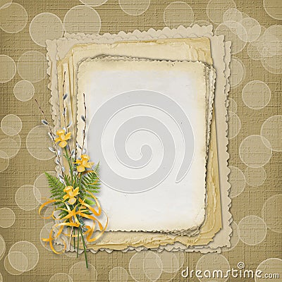 Card with bunch of willow and narcissus Stock Photo