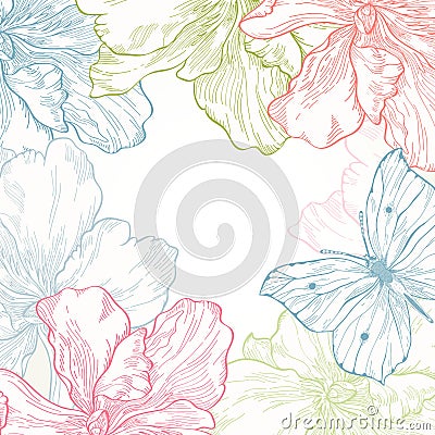 Card with butterfly flowers Vector Illustration