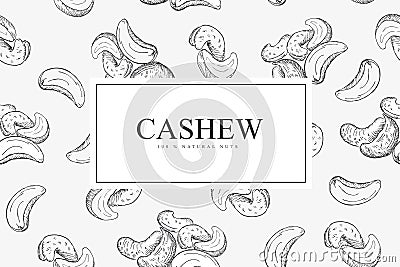 Card with cashew nuts. Line art style. Vector Illustration