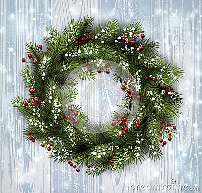 Card with Christmas wreath Vector Illustration