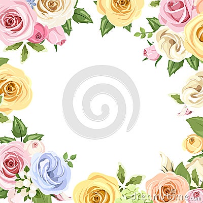 Card with colorful roses and lisianthus flowers. Vector eps-10. Vector Illustration