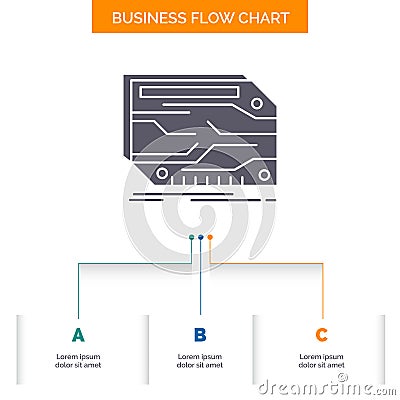 card, component, custom, electronic, memory Business Flow Chart Design with 3 Steps. Glyph Icon For Presentation Background Vector Illustration