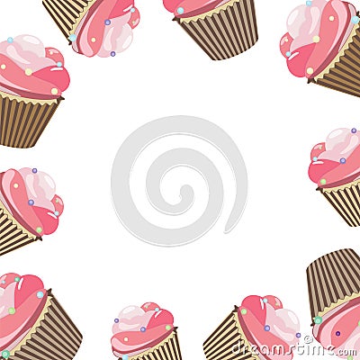 Card with cupcakes. Realistic cupcake. Sweet creamy desserts muffins with frosting flavors decoration, delicious Vector Illustration