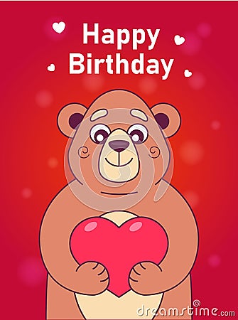 Card with a cute bear Vector Illustration