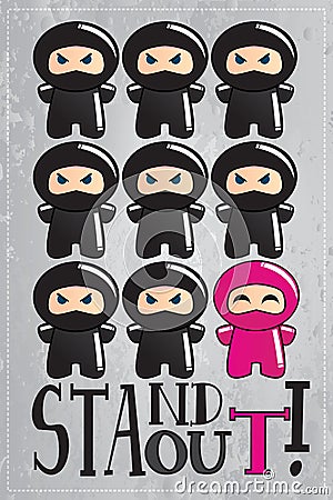 Card with cute cartoon ninja character Vector Illustration