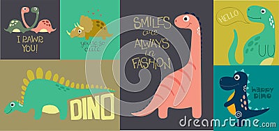 Card with cute dino Vector Illustration