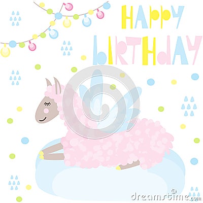 Lama wishes happy birthday - vector illustration, eps Vector Illustration