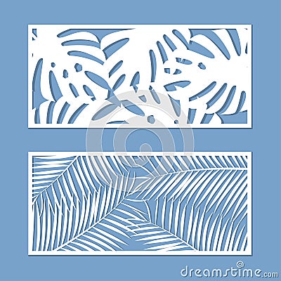 Card for cutting set. Template with palm leaves pattern for laser cut. Vector. Vector Illustration