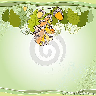 Card with decorative oak leaves and acorns Vector Illustration