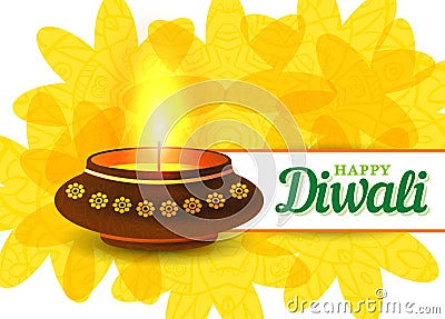 Card design of traditional Indian festival Diwali with lamp. Vector. Vector Illustration