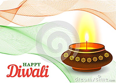 Card design of traditional Indian festival Diwali with lamp. Vector. Vector Illustration