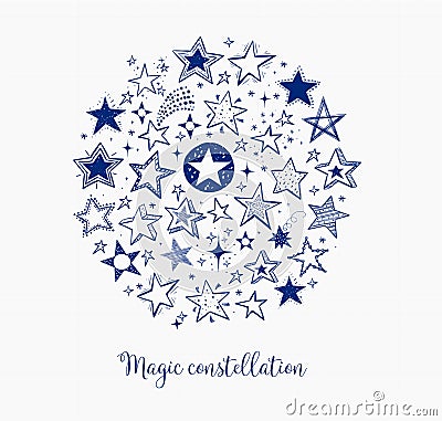 Card with doodle sketch stars in circle on lined paper background Vector Illustration