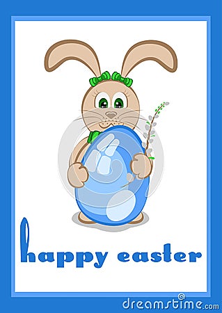 Card for Easter with little easter bunny Vector Illustration