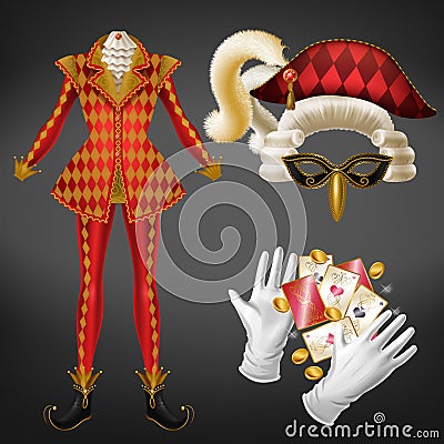 Card game joker expensive costume realistic vector Vector Illustration