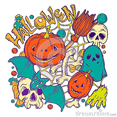 Card for Halloween with horror elements Vector Illustration