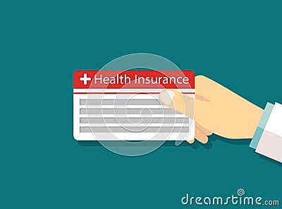 Card of health insurance. Medical icon. Payment card in doctor or patient hand. Credit, debt and money for healthcare. Purchase of Vector Illustration