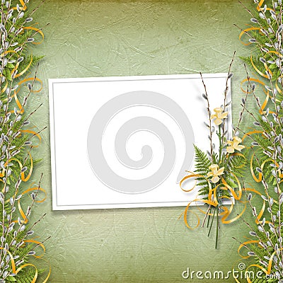 Card for invitation with bunch of willow Stock Photo