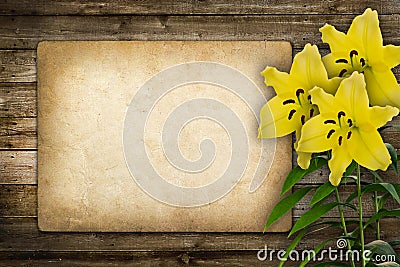 Card for invitation or congratulation with yellow lily flower Stock Photo