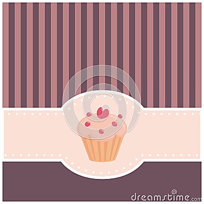 Card or invitation with muffin cupcake and heart Vector Illustration