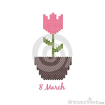 Card with a knitted flower Vector Illustration