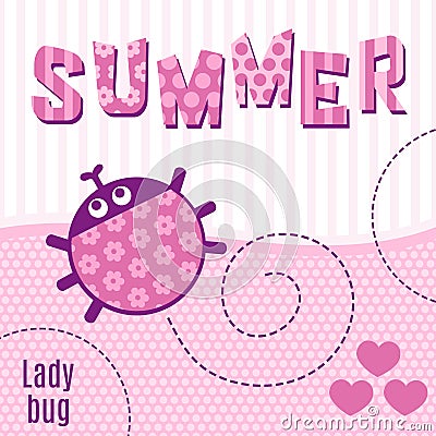 Card ladybug pink vector illustration Vector Illustration