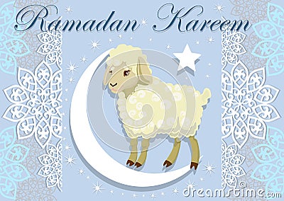Card with lamb for Muslim festival of sacrifice. Vector illustration. Vector Illustration