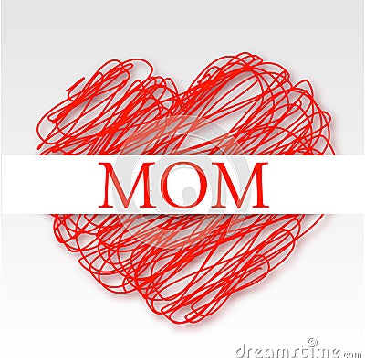 Card for MOM on red scribbled heart Stock Photo